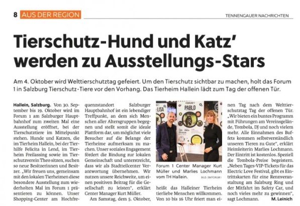 SN Bericht zur Tierbilder Ausstellung Forum1 Salzburg